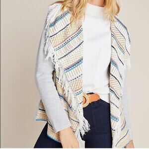 Dolan Anthropologie Striped Fringe Cardigan Size Small